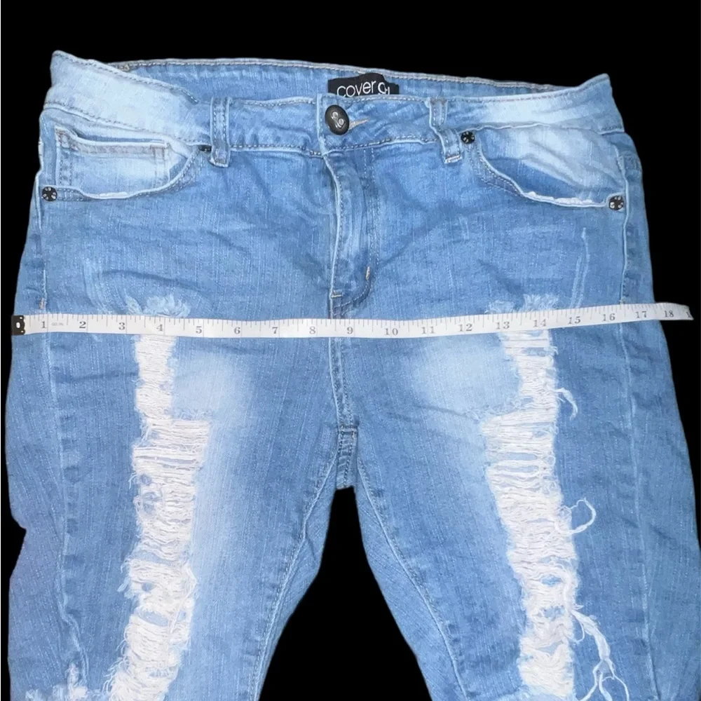 Cover Girl Distressed Denim Bermuda Jean Shorts High Waist Stretch Sz 11/12 EUC